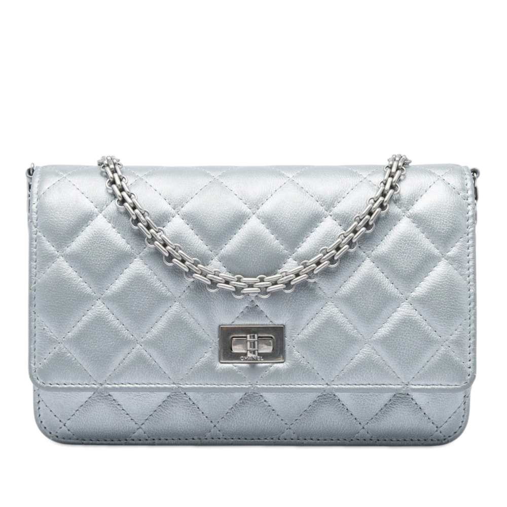 Pre-Loved Chanel Reissue 2.55 Quilted Metallic Aged Calfskin Wallet on Chain